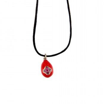 Μενταγιόν αυγό με κόκκινο  σμάλτο, ασήμι 925 