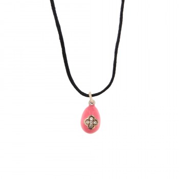 Μενταγιόν αυγό με ροζ σμάλτο, ασήμι 925 