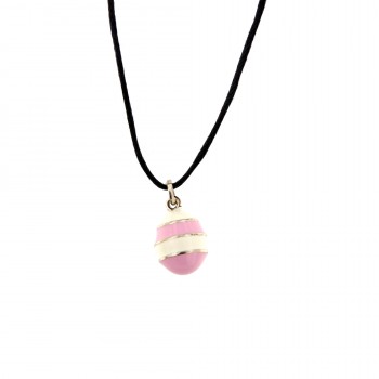 Μενταγιόν αυγό με ροζ-λευκό σμάλτο, ασήμι 925 