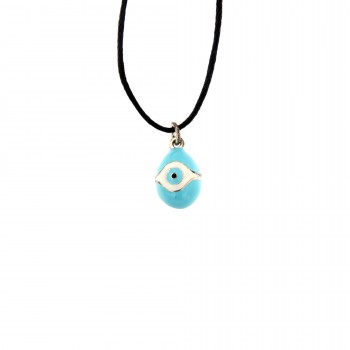 Μενταγιόν αυγό με σιελ σμάλτο, ασήμι 925 