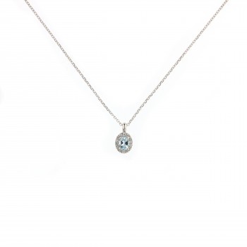 Κολιέ ροζέτα με oval cut Aquamarine και διαμάντια, λευκός χρυσός Κ18