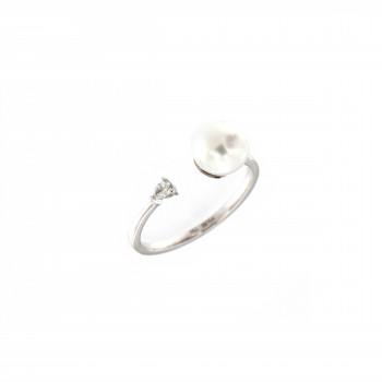 Δαχτυλίδι με διαμάντια pear cut και μαργαριτάρι, λευκός χρυσός Κ18