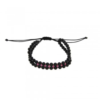 ΒΡΑΧΙΟΛΙ ΔΙΠΛΟ 925 ΜΕ ΧΑΝΤΡΕΣ ΜΑΥΡΕΣ &  ΖΙΡΓΚΟΝ ΚΟΚΚΙΝΙΝΑ