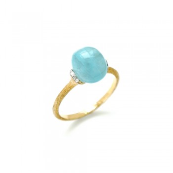 Δαχτυλίδι NANIS, Dancing in the rain με milky aquamarine και διαμάντια, κίτρινος χρυσός Κ18