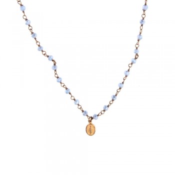 ΑΣΗΜΕΝΙΟ ΡΟΖΑΡΙΟ ΚΟΛΙΕ 40cm ΜΕ ΛΕΠΤΟΜΕΡΕΙΑ  MADONA ΜΕ ΟΡΥΚΤΕΣ ΦΥΣΙΚΕΣ ΠΕΤΡΕΣ QUARTZ ΛΙΛΑ