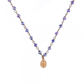 ΑΣΗΜΕΝΙΟ ΡΟΖΑΡΙΟ ΚΟΛΙΕ 40cm ΜΕ ΛΕΠΤΟΜΕΡΕΙΑ  MADONA ΜΕ ΟΡΥΚΤΕΣ ΦΥΣΙΚΕΣ ΠΕΤΡΕΣ QUARTZ MOB