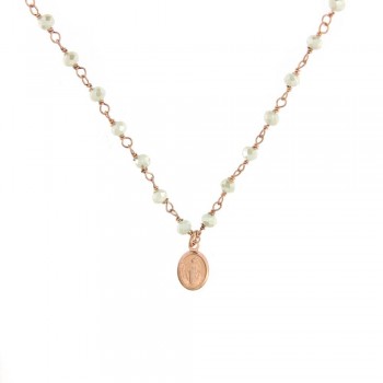 ΑΣΗΜΕΝΙΟ ΡΟΖΑΡΙΟ ΚΟΛΙΕ 40cm ΜΕ ΛΕΠΤΟΜΕΡΕΙΑ  MADONA ΜΕ ΟΡΥΚΤΕΣ ΦΥΣΙΚΕΣ ΠΕΤΡΕΣ QUARTZ ΠΡΑΣΙΝΕΣ