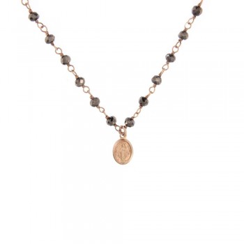 ΑΣΗΜΕΝΙΟ ΡΟΖΑΡΙΟ ΚΟΛΙΕ 40cm ΜΕ ΛΕΠΤΟΜΕΡΕΙΑ  MADONA ΜΕ ΟΡΥΚΤΕΣ ΦΥΣΙΚΕΣ ΠΕΤΡΕΣ SPINELIO