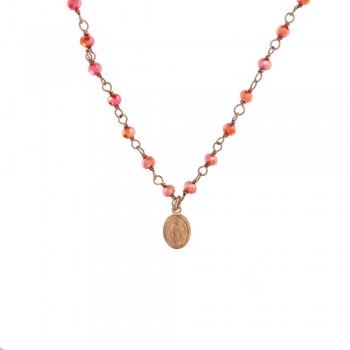 ΑΣΗΜΕΝΙΟ ΡΟΖΑΡΙΟ ΚΟΛΙΕ 40cm ΜΕ ΛΕΠΤΟΜΕΡΕΙΑ  MADONA ΜΕ ΟΡΥΚΤΕΣ ΦΥΣΙΚΕΣ ΠΕΤΡΕΣ QUARTZ ΚΟΚΚΙΝΕΣ