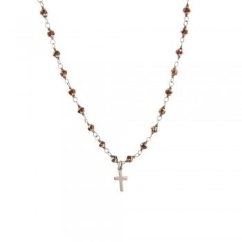 ΑΣΗΜΕΝΙΟ ΡΟΖΑΡΙΟ ΚΟΛΙΕ 40cm ΜΕ ΛΕΠΤΟΜΕΡΕΙΑ  MADONA ΜΕ ΟΡΥΚΤΕΣ ΦΥΣΙΚΕΣ ΠΕΤΡΕΣ QUARTZ 