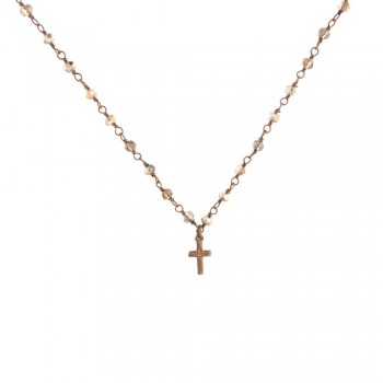 ΑΣΗΜΕΝΙΟ ΡΟΖΑΡΙΟ ΚΟΛΙΕ 40cm ΜΕ ΛΕΠΤΟΜΕΡΕΙΑ  MADONA ΜΕ ΟΡΥΚΤΕΣ ΦΥΣΙΚΕΣ ΠΕΤΡΕΣ QUARTZ 