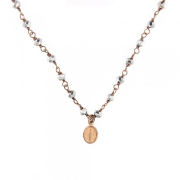 ΑΣΗΜΕΝΙΟ ΡΟΖΑΡΙΟ ΚΟΛΙΕ 40cm ΜΕ ΛΕΠΤΟΜΕΡΕΙΑ  MADONA ΜΕ ΟΡΥΚΤΕΣ ΦΥΣΙΚΕΣ ΠΕΤΡΕΣ QUARTZ 