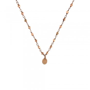 ΑΣΗΜΕΝΙΟ ΡΟΖΑΡΙΟ ΚΟΛΙΕ 40cm ΜΕ ΛΕΠΤΟΜΕΡΕΙΑ  MADONA ΣΕ ΡΟΖ ΕΠΙΧΡΥΣΩΜΑ