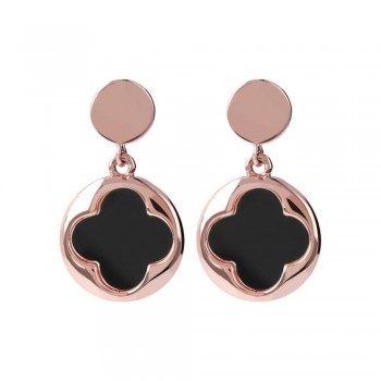 Bronzallure DANGLE EARRING WITH FOURLEAF ELEMENT WITH BLACK ONYX