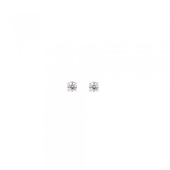 Σκουλαρίκια μονόπετρα στρογγυλά, λευκόχρυσος Κ14