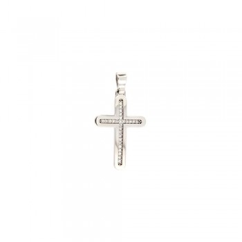 Σταυρός με πέτρες ζιργκόν ,λευκόχρυσος Κ14