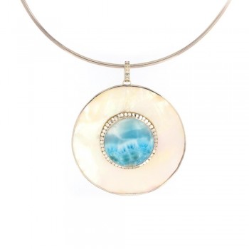Κολιέ TASO με πέτρες Larimar και mother of pearl  ,ασήμι 925
