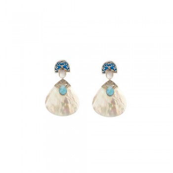 Σκουλαρίκια TASO με πέτρες Larimar και τυρκουάζ  ,ασήμι 925