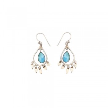 Σκουλαρίκια TASO με πέτρες Larimar και μαργαριτάρια ,ασήμι 925