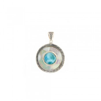 Μενταγιόν TASO με πέτρες Larimar και mother of pearl  ,ασήμι 925
