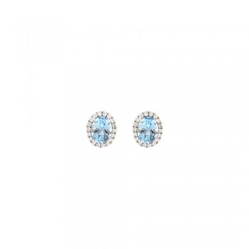 Σκουλαρίκια ροζέτα με οβάλ Aquamarina και διαμάντια ,λευκόχρυσος Κ18