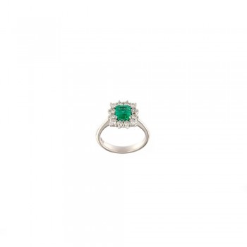 Δαχτυλίδι ροζέτα με emerald cut σμαράγδι Κολομβίας και διαμάντια ,λευκόχρυσος Κ18