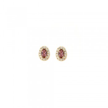 Σκουλαρίκια  ροζέτα οβάλ με  ζιργκόν σε μοργανίτη ,κίτρινος χρυσός Κ14
