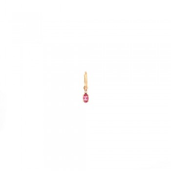 Σκουλαρίκι μονός κρίκος με charm σε oval cut ροζ σπινέλιο και διαμάντι ,ροζ χρυσός Κ18