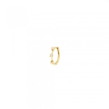 Σκουλαρίκι μονός κρίκος με τρία διαμάντια  ,κίτρινος χρυσός Κ18
