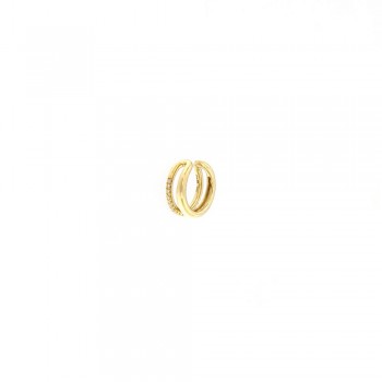 Σκουλαρίκι Cufflink με δυο σειρές και διαμάντια σε παβέ ,κίτρινος χρυσός Κ18