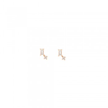 Σκουλαρίκια με διαμάντι σε Baguete και Brillant, ροζ χρυσός Κ18
