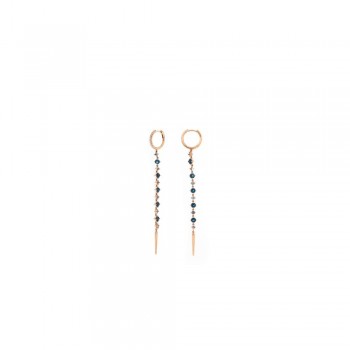 Σκουλαρίκια με κρίκο διαμαντένιο και μια σειρά σε πέτρες Aqua manine και London blue topaz ,ροζ χρυσός Κ18