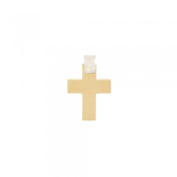 Σταυρός με ματ σατινέ τεχνοτροπία και λευκό κρίκο ,κίτρινος χρυσός Κ14