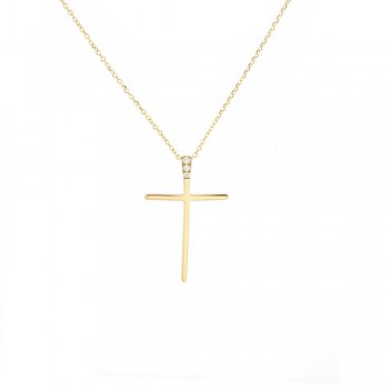 Σταυρός με τρία διαμάντια στον κρίκο, κίτρινος χρυσός Κ18