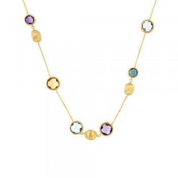 Κολιέ με ακανόνιστες ματ μπίλιες σε τεχνοτροπία και έγχρωμα ζιργκόν, κίτρινος χρυσός Κ14