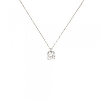 Κολιέ μονόπετρο στρογγυλό , λευκός χρυσός Κ14