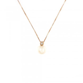 Κολιέ με λευκό μαργαριτάρι, ροζ χρυσός Κ14