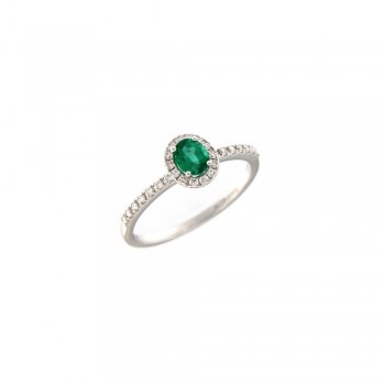 Δαχτυλίδι ροζέτα με οβάλ σμαράγδι Κολομβίας και διαμάντια ,λευκόχρυσος Κ18