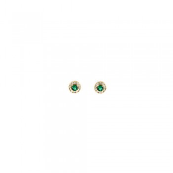 Σκουλαρίκια  ροζέτα με στρογγυλό πράσινο ζιργκόν, κίτρινος χρυσός Κ14