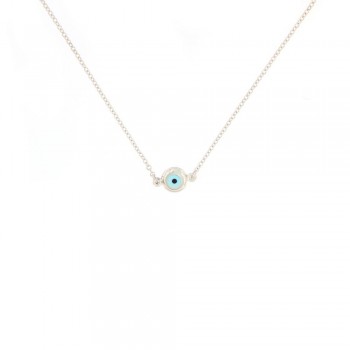 Κολιέ με φιλντισένιο στρογγυλό  μάτι, λευκός χρυσός Κ14
