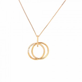 Κολιέ με δυο κύκλους και διαμάντια, ροζ χρυσός Κ18