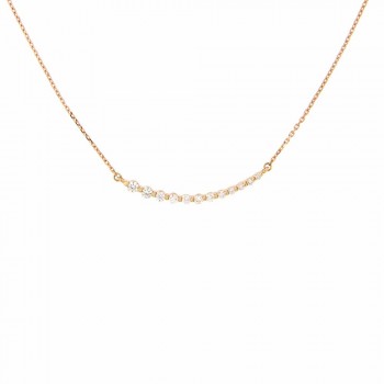 Κολιέ μπάρα με μονόπετρα διαμάντια διαφορετικού μεγέθους σε σειρά, ροζ χρυσός Κ18