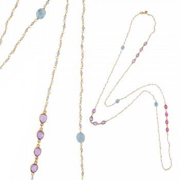 Κολιέ SALVATORE PLATA με amazonite και aqua marina, ασήμι 925 