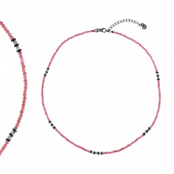 Κολιέ SALVATORE PLATA με ροζ τουρμαλίνη, ασήμι 925 