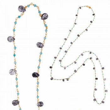 Κολιέ SALVATORE PLATA με αμαζονίτη, ασήμι 925 