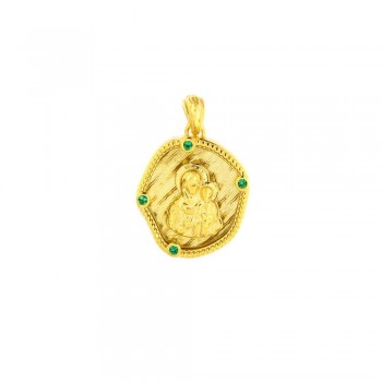 Μενταγιόν φυλαχτό κωνσταντινάτο με πράσινα ζιργκόν, κίτρινος χρυσός Κ14