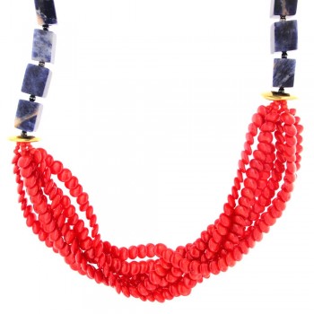 Κολιέ με lapis και κόκκινα κοράλια, ασήμι 925