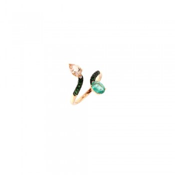 Δαχτυλίδι με μοργανίτη, σμαράγδι και πράσινους τσαβορίτες, ροζ χρυσός Κ18