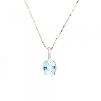 Κολιέ με οβάλ Aqua manina και διαμάντια, λευκόχρυσος Κ18