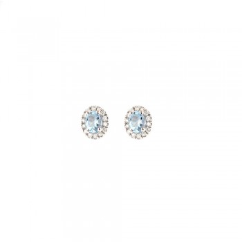 Σκουλαρίκια ροζέτα με oval cut Aquamarine και διαμάντια, λευκός χρυσός Κ18